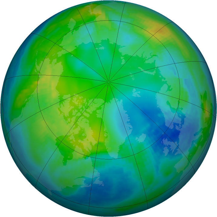 Arctic ozone map for 07 November 1988